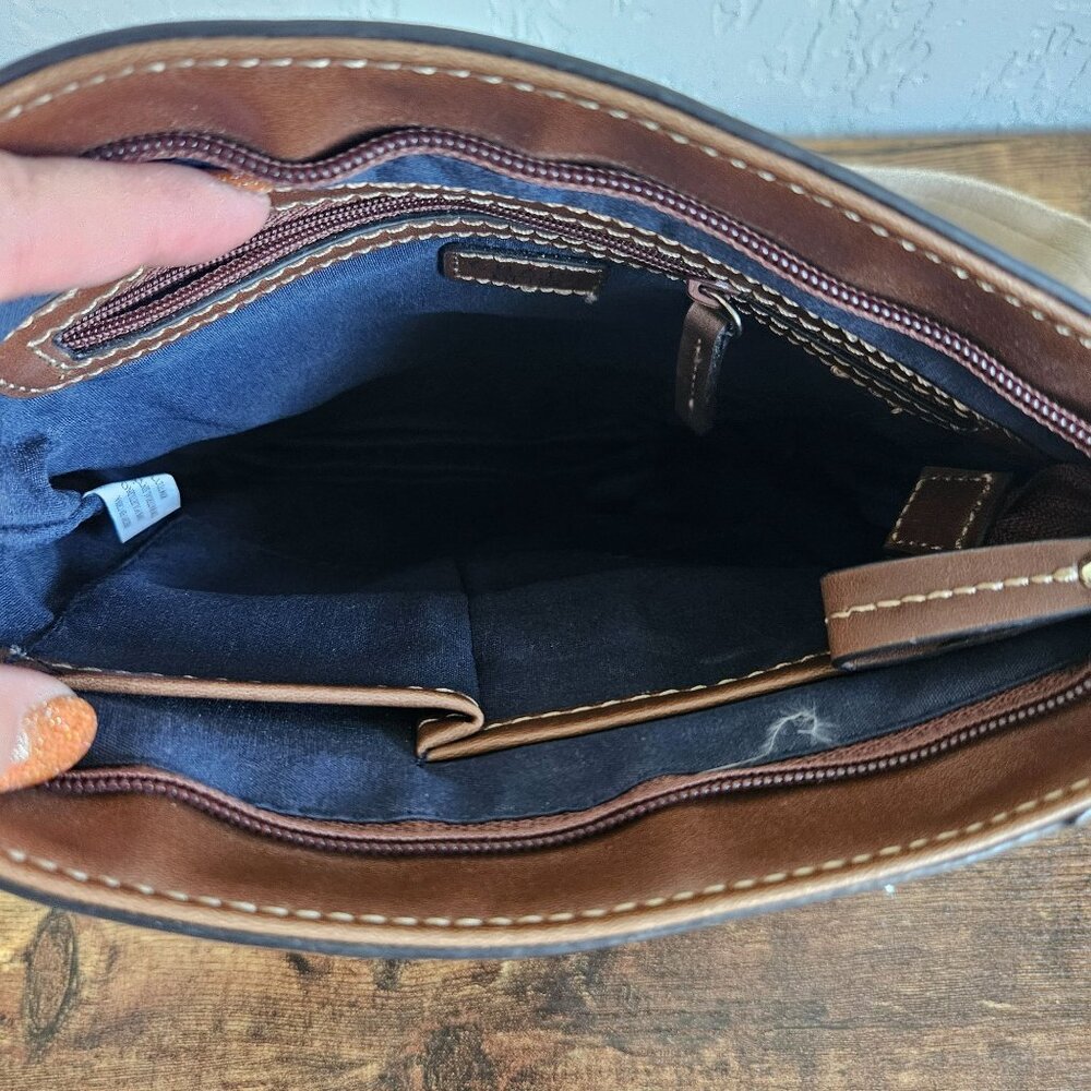 Chaps Straw & Faux Leather Crossbody Bag satchel purse Boho Cottage core Hippie - Picture 12 of 16